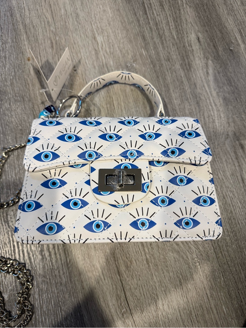 Vegan Evil Eye Print Quilted bag purse White/Blue